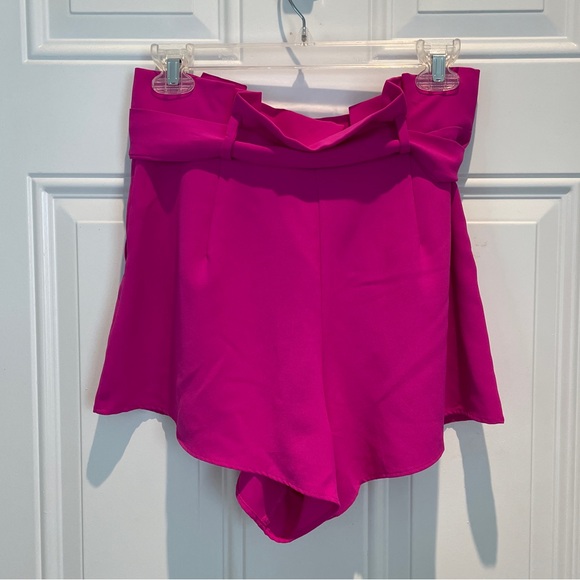 TCEC Fuchsia Pink Paper Bag Shorts Small High Waist Pockets Front Tie Flowy Bow - Picture 8 of 11